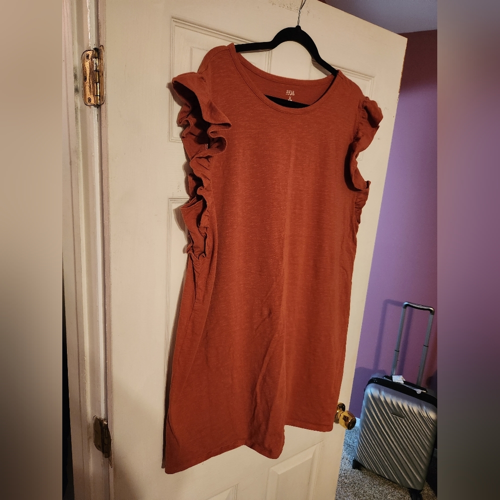 Plus Ruffle Cap Sleeve Crew Neck Dress